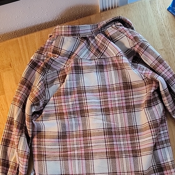 Pink and Brown Button Down Shirt with Plaid Pattern and Relaxed Fit - Picture 3 of 3